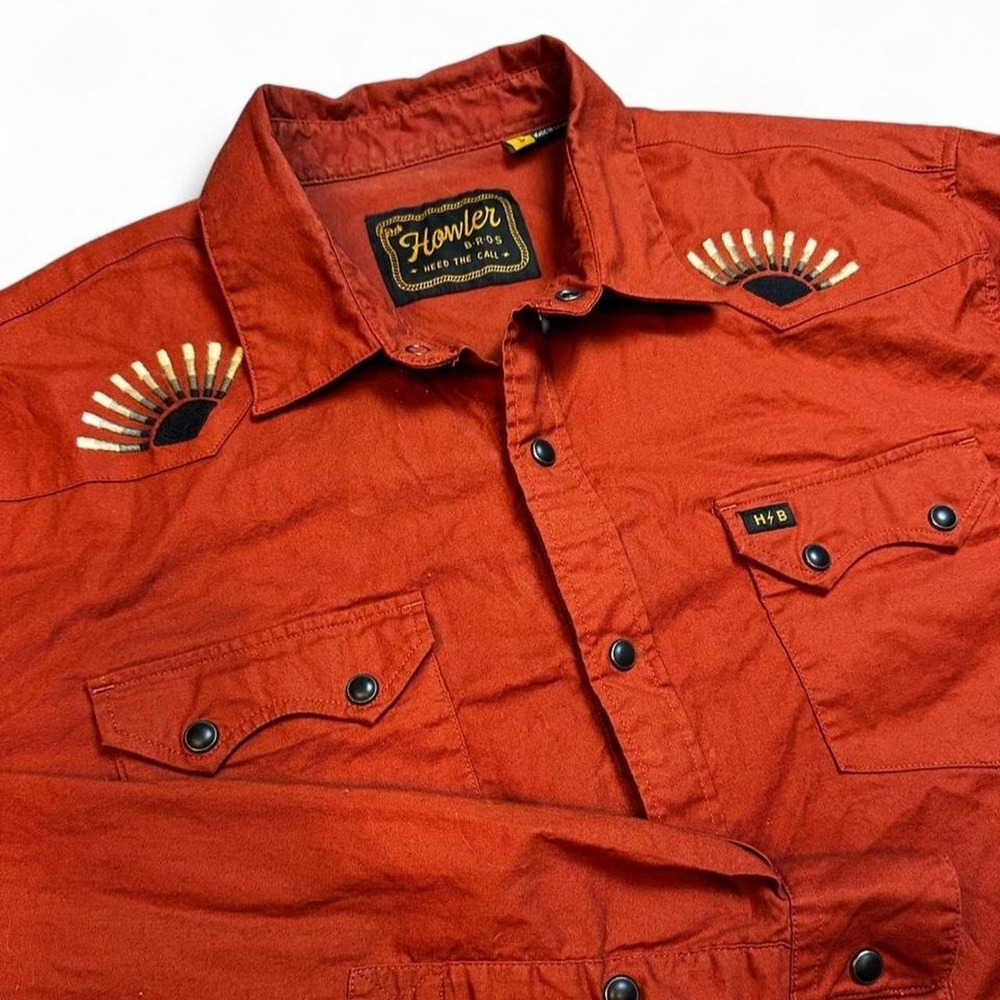 Howler Brothers Gaucho Embroidered Aztec Southwest Sawtooth Snap Large Shirt